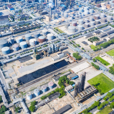aerial view of petrochemical plant area