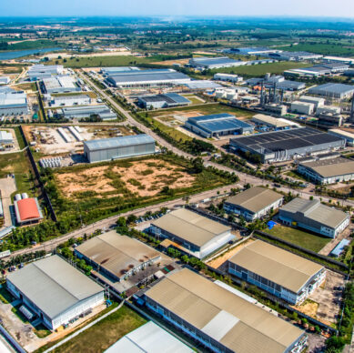 Industrial estate land development aerial view
